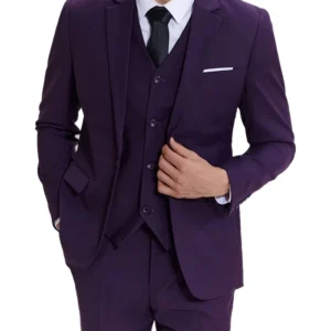 Mens 3 Piece Purple Casual Slim Fit Suit