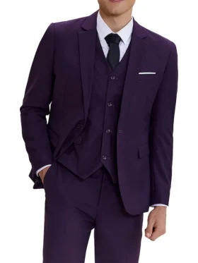 Mens 3 Piece Purple Casual Slim Fit Suit Front