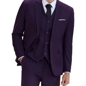 Mens 3 Piece Purple Casual Slim Fit Suit Front