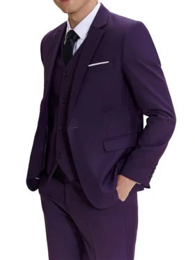 Mens 3 Piece Purple Casual Slim Fit Suit Style
