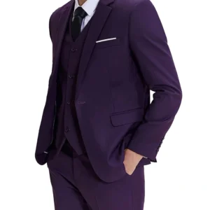 Mens 3 Piece Purple Casual Slim Fit Suit Style