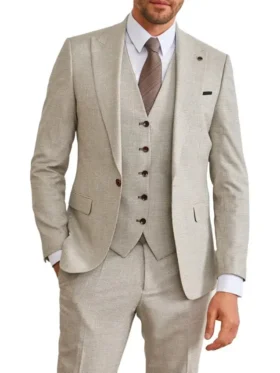 Mens 3 Piece Tweed Light Brown Suit