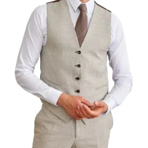 Mens 3 Piece Tweed Light Brown Suit Vest