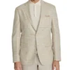 Mens Beige Plain Wool Linen Formal Suit