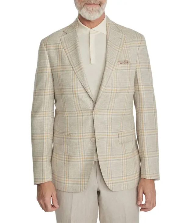 Mens Beige Plain Wool Linen Formal Suit