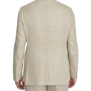 Mens Beige Plain Wool Linen Formal Suit Back