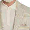 Mens Beige Plain Wool Linen Formal Suit Collar