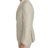 Mens Beige Plain Wool Linen Formal Suit Side