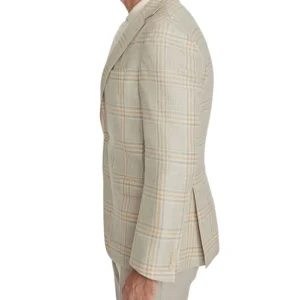 Mens Beige Plain Wool Linen Formal Suit Side