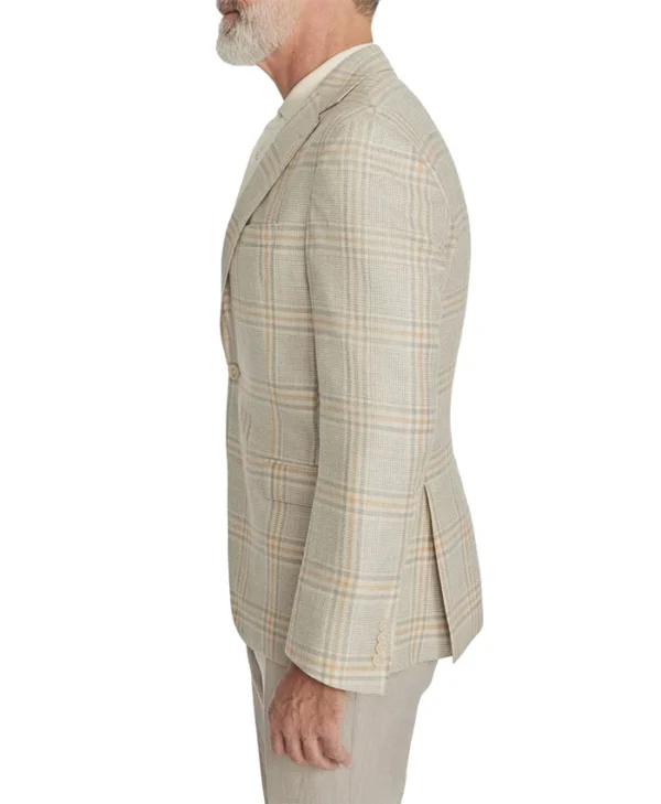 Mens Beige Plain Wool Linen Formal Suit Side