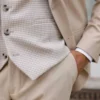 Mens Beige Three Piece Modern Fit Suit Pockets