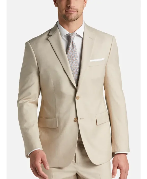 Mens Beige Two Piece Stylish Casual Suit