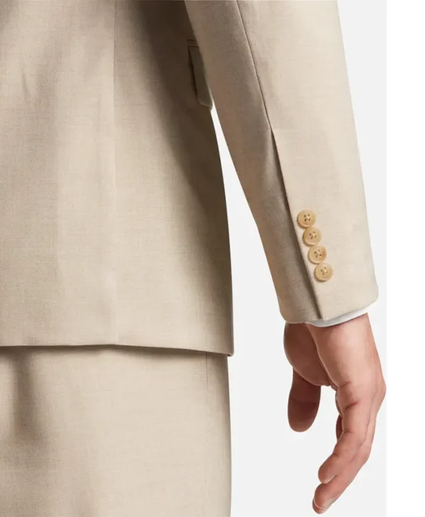 Mens Beige Two Piece Stylish Casual Suit Sleeves