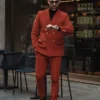 Mens Best Burnt Sienna Corduroy Suit Walking