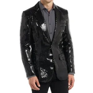 Mens Black 2 Piece Sequin 70s Slim Fit Suit