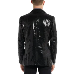 Mens Black 2 Piece Sequin 70s Slim Fit Suit Back