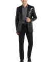 Mens Black 2 Piece Sequin 70s Slim Fit Suit Walking