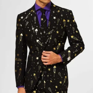 Mens Black Fancy Fireworks 2 Piece Suits