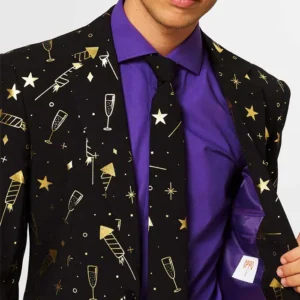 Mens Black Fancy Fireworks 2 Piece Suits Collar