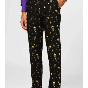 Mens Black Fancy Fireworks 2 Piece Suits Trouser