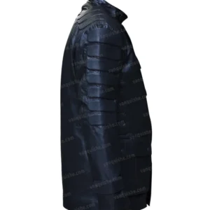 Mens Black Leather Quilted Shoulder Jacket Left Side