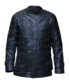 Mens Black Leather Quilted Shoulder Jacket Main