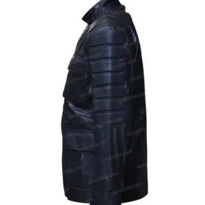 Mens Black Leather Quilted Shoulder Jacket Right Side