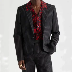Mens Black Pinstripe Stylish 2 Piece Suit