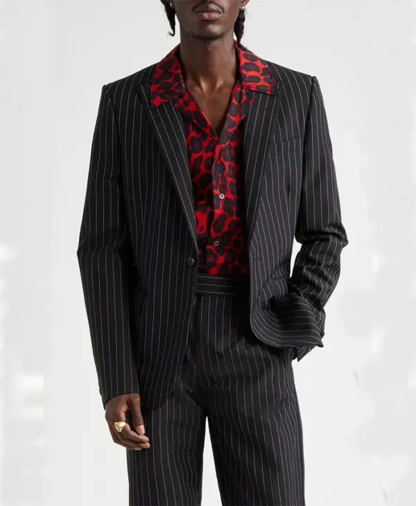 Mens Black Pinstripe Stylish 2 Piece Suit