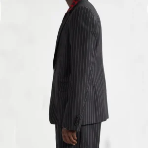 Mens Black Pinstripe Stylish 2 Piece Suit Right Side