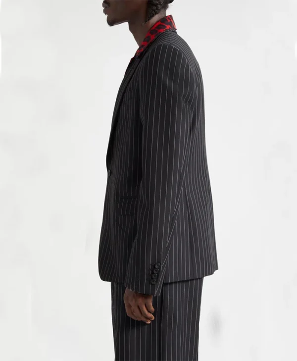 Mens Black Pinstripe Stylish 2 Piece Suit Right Side