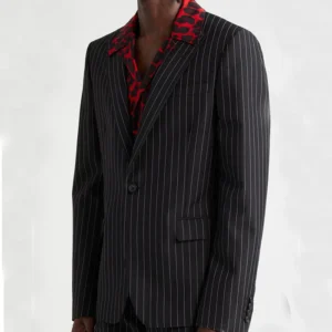 Mens Black Pinstripe Stylish 2 Piece Suit Side