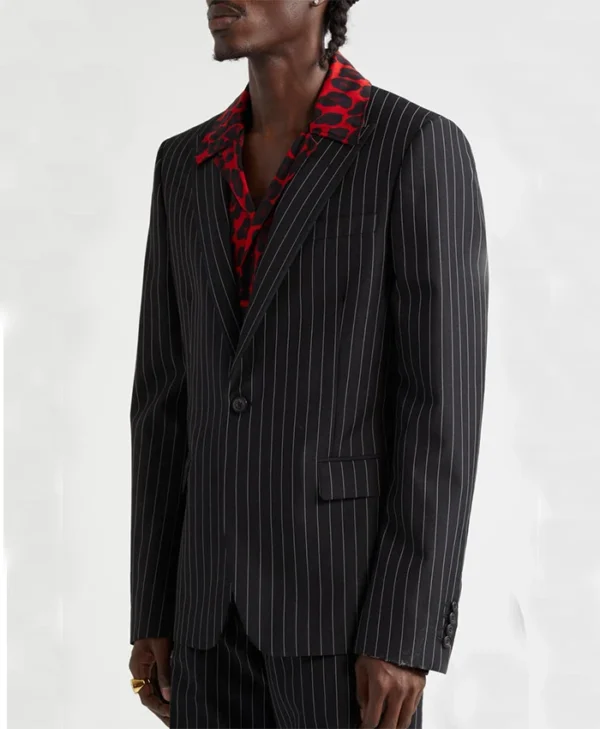 Mens Black Pinstripe Stylish 2 Piece Suit Side