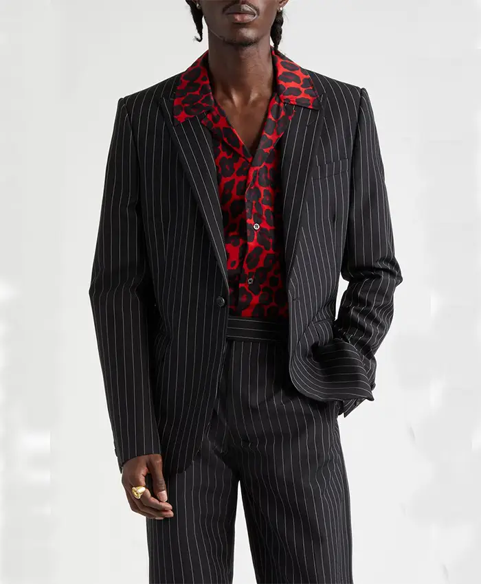 thumbnail image 2 of Black Pinstripe Suit: Slim Fit Italian Cut Two-button Party Wear - UK 2 of 12