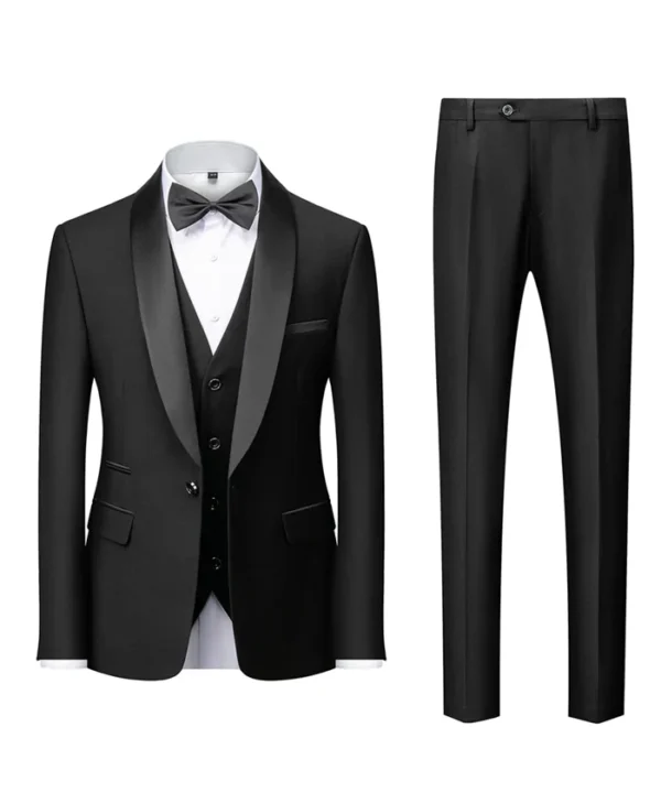 Mens Black Shawl Lapel Three Pieces Suit