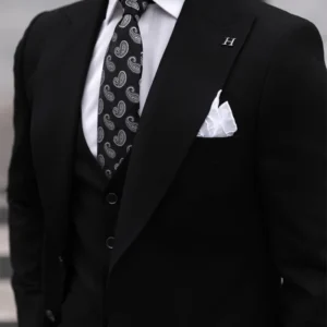 Mens Black Slim Fit Three Piece Suit Collar