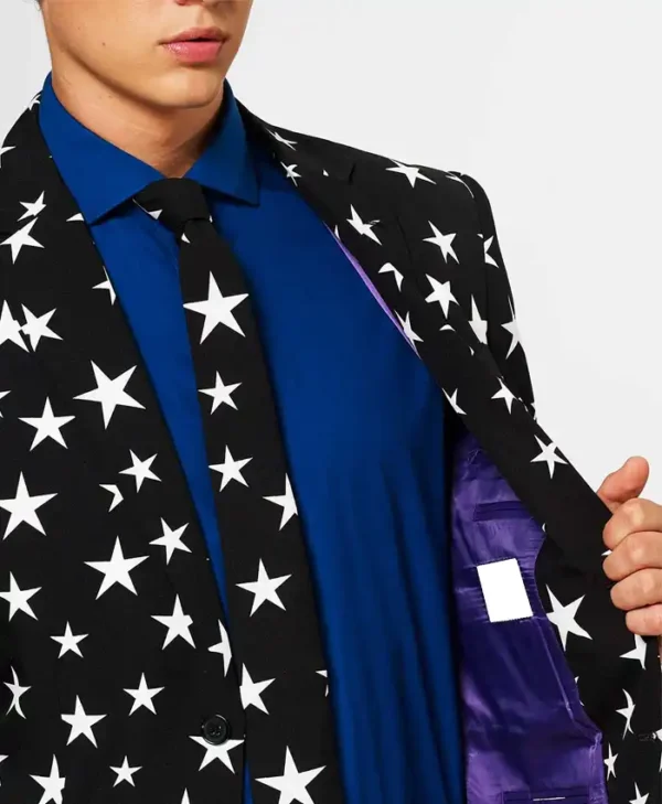 Mens Black Starstruck Printed 2024 Suit Collar