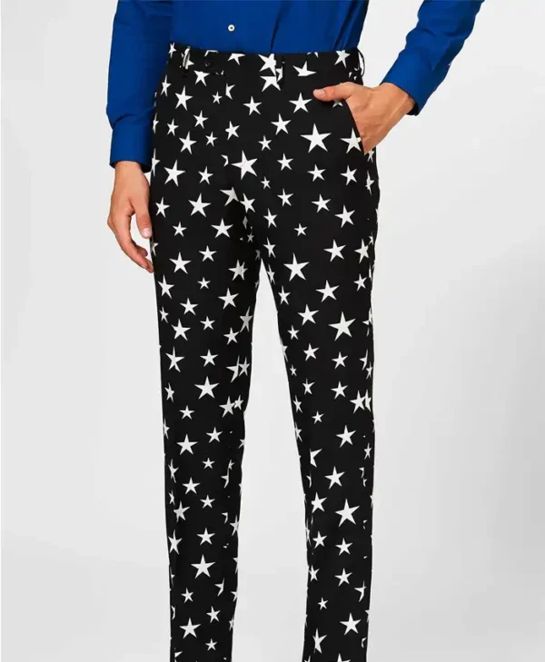 Mens Black Starstruck Printed 2024 Suit Trouser