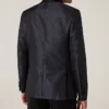 Mens Blue And Black Floral Shawl Collar Tuxedo Back