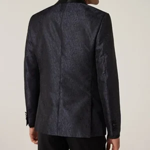 Mens Blue And Black Floral Shawl Collar Tuxedo Back