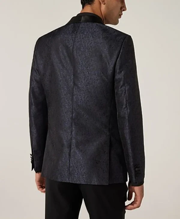 Mens Blue And Black Floral Shawl Collar Tuxedo Back