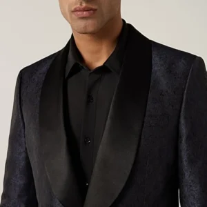 Mens Blue And Black Floral Shawl Collar Tuxedo Collar