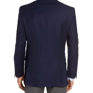 Mens Blue And Grey Classic Fit Wool Blazer Back