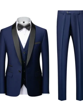 Mens Blue Shawl Lapel Three Pieces Suit