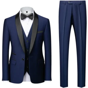 Mens Blue Shawl Lapel Three Pieces Suit
