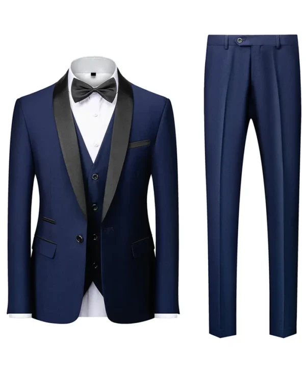 Mens Blue Shawl Lapel Three Pieces Suit