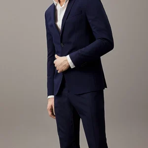 Mens Blue Slim Fit Shawl Lapel Suit
