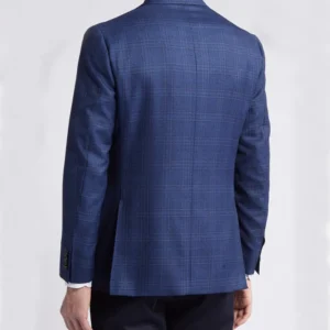 Mens Blue Trim Fit Plaid Wool Sport Suit Back