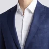 Mens Blue Trim Fit Plaid Wool Sport Suit Collar