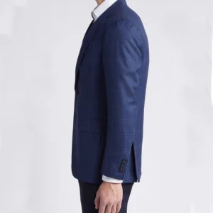 Mens Blue Trim Fit Plaid Wool Sport Suit Side